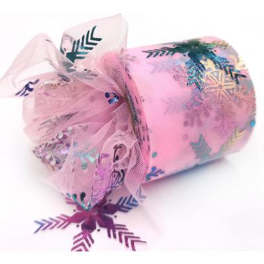 Фатин Снежинки градиент 6см, светло-розовый