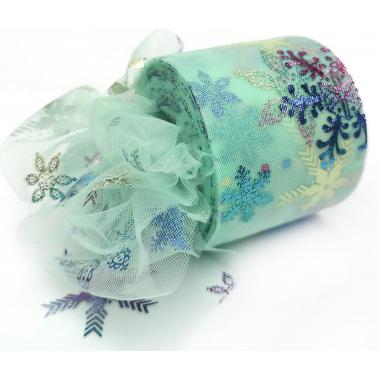 Фатин Снежинки градиент 6см, мятный