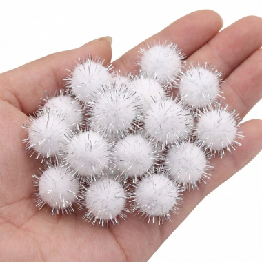 Помпоны с люрексом 2см Серебро (50шт)