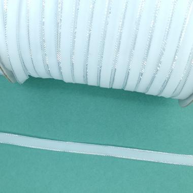 Лента бархатная 1см №17 Белый с серебром