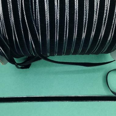 Лента бархатная 1см №18 Чёрный с серебром