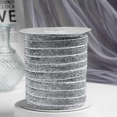 Лента бархатная Люрекс 1см Серебро