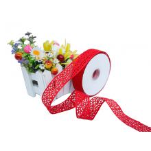 Лента перфорация 2.5см Цветы, красный