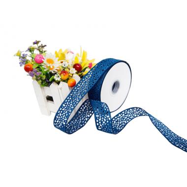 Лента перфорация 2.5см Цветы, тёмно-синий