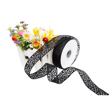 Лента перфорация 2.5см Цветы, чёрный