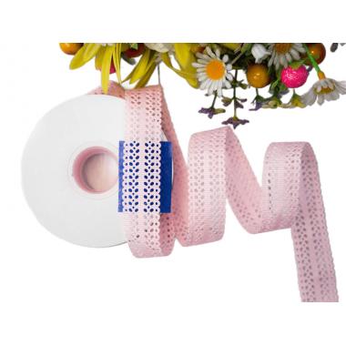 Лента перфорация 2см Листья, светло-розовый