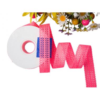 Лента перфорация 2см Листья, розовый