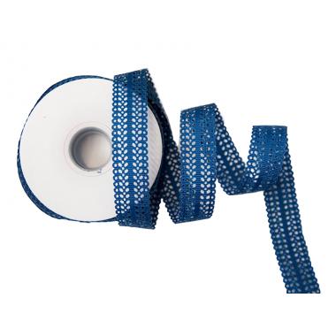 Лента перфорация 2см Листья, тёмно-синий